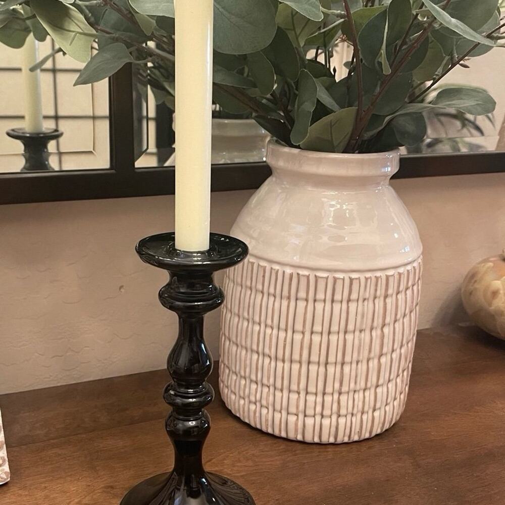 Vintage black depression glass candlestick holder